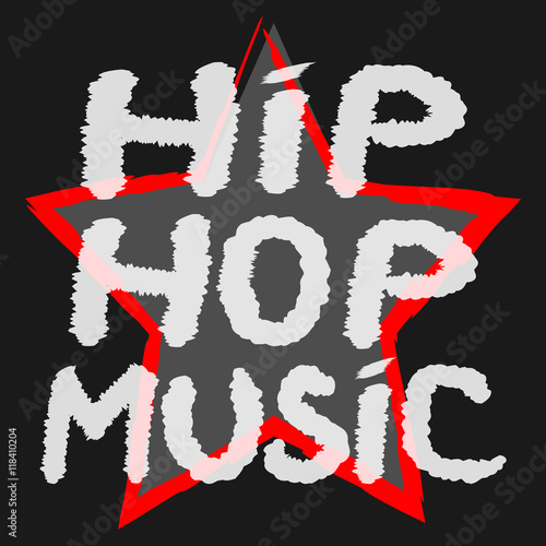 Text Hip Hop Music handwritten rough brush. The symbol of the star background. Color banner.