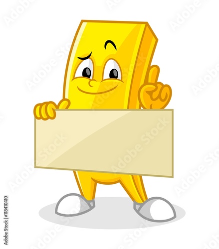 Gold Bar Mascot Cartoon Vector Illustration Holding a Banner
