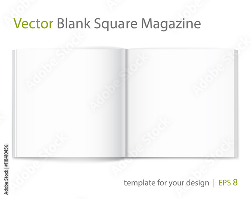 Blank of open square magazine on white background. Template