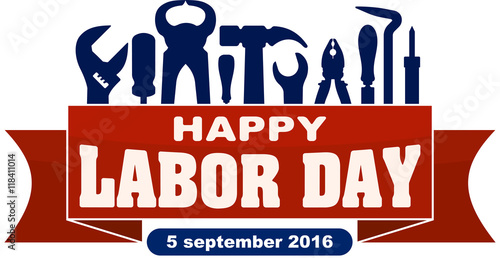 Happy labor day celebrating banner with silhouettes of workers t