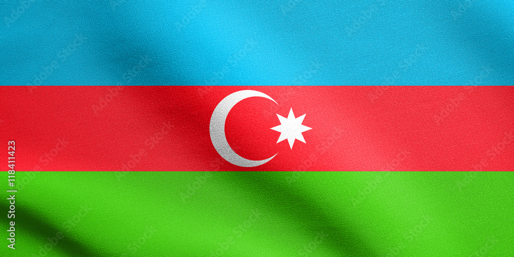 Flag of Azerbaijan waving with fabric texture Flag of Azerbaijan waving with fabric texture