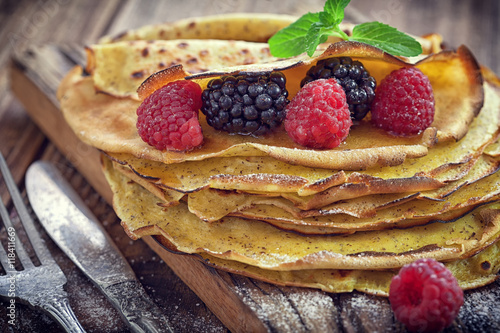 Pancake - Crepes with berries, mint and honey 