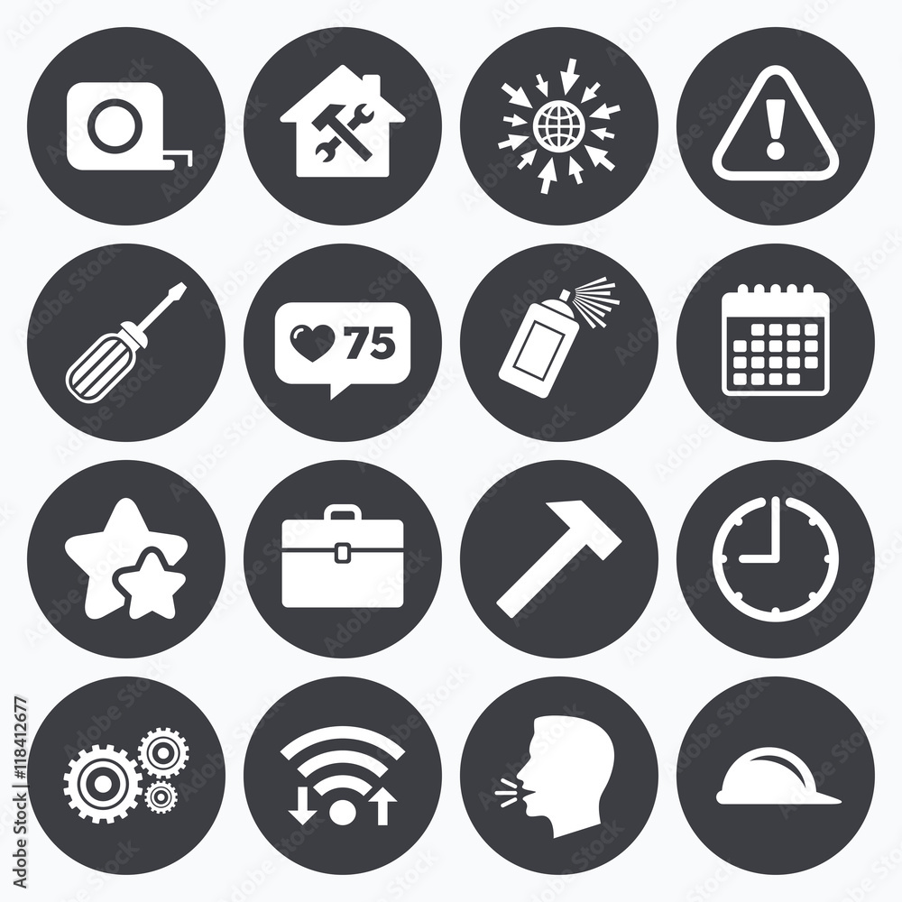 Fototapeta premium Repair, construction icons. Helmet, screwdriver.