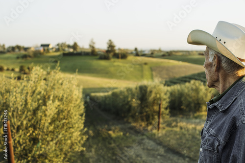 Hispanic farmer standing in vineyard