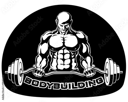 bodybuilder presses barbell vector illustration