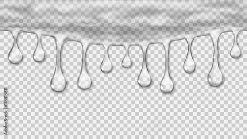 Flowing or hanging transparent seamless repeatable drops. Transparency only in vector file
