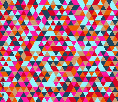 Retro style triangle pattern. Randomly colored triangles, slightly moved off grid. Colors of jungle. Abstract geometric vector background. 