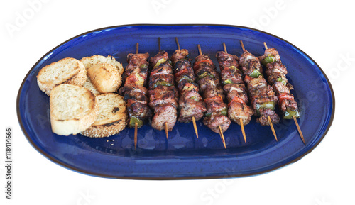 greek kebabs on a platter