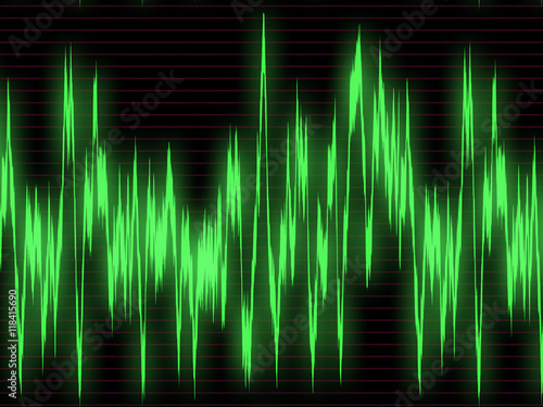 Large green graph of sound waves on the oscilloscope