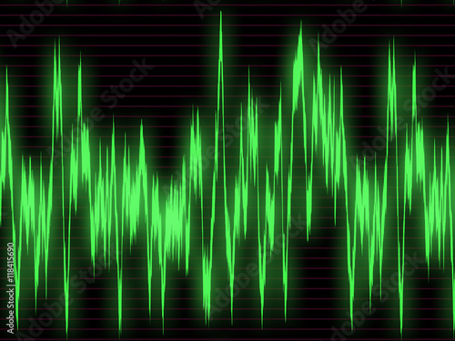 Large green graph of sound waves on the oscilloscope photo