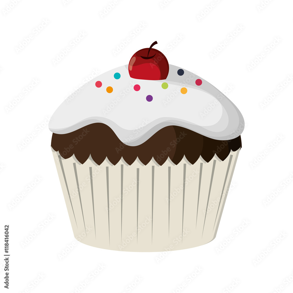 flat design decorated cupcake with cherry icon vector illustration flat design decorated cupcake with cherry icon vector illustration