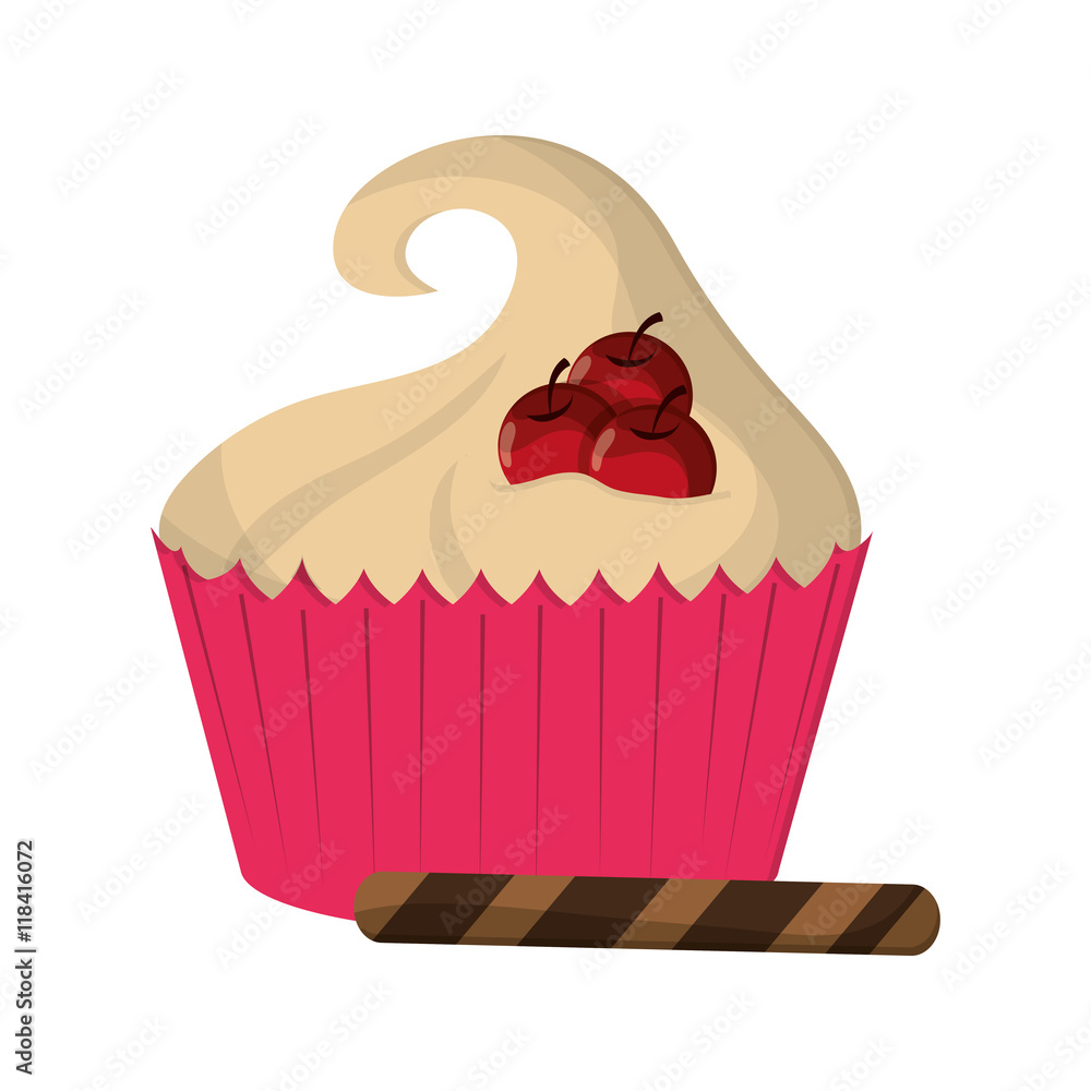 flat design decorated cupcake with cherry icon vector illustration flat design decorated cupcake with cherry icon vector illustration