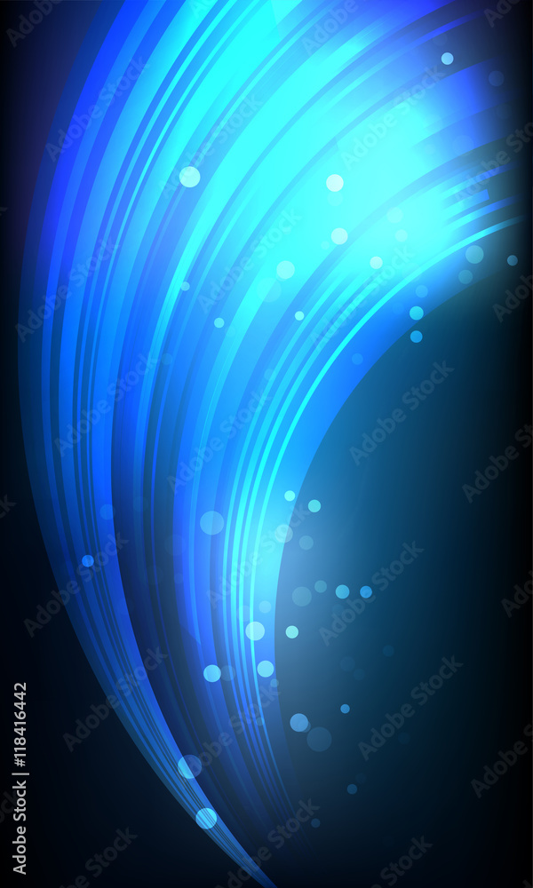 Curved neon lines on black background with lights - obrazy, fototapety, plakaty 