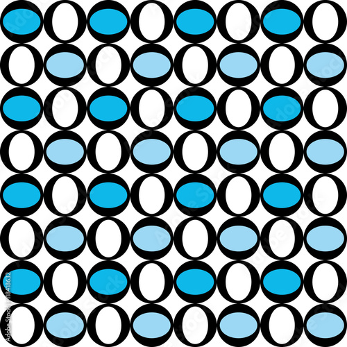 Geometric pattern with blue and white circular decorations
