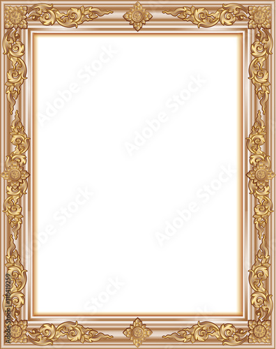 Gold photo frame with corner line floral for picture, Vector design decoration pattern style
