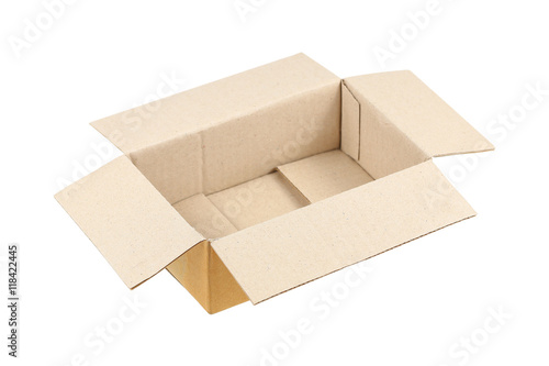one open corrugated cardboard box on white
