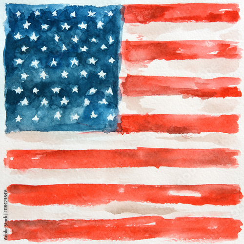 Watercolor american flag. USA flag for national holidays or decoration. Patriotic art.