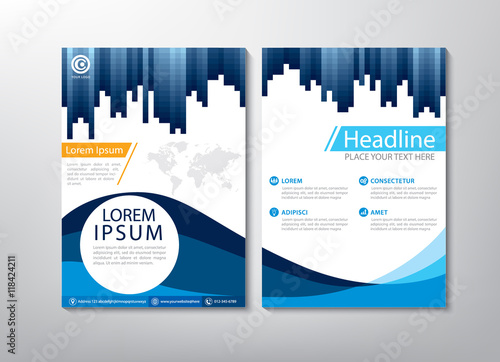 Blue annual report brochure flyer design template vector, Leaflet cover presentation abstract flat background, book cover templates, layout in A4 size