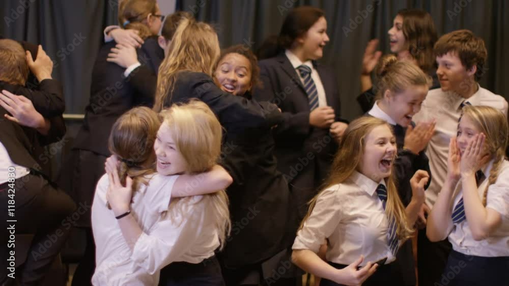 Teacher & students pose for a selfie in school theatre Teacher & students pose for a selfie in school theatre