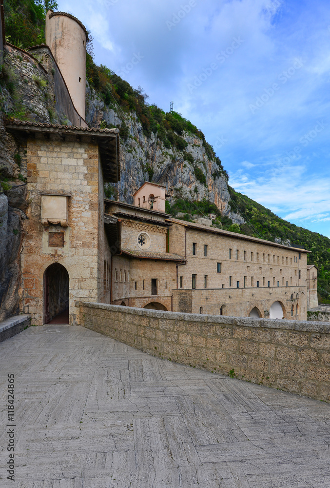 The Monti Simbruini (province of Rome) is a mountain range in central Italy with a beautiful Natural Park. Here: Subiaco Abbey,  Benedictine order, catholic church.