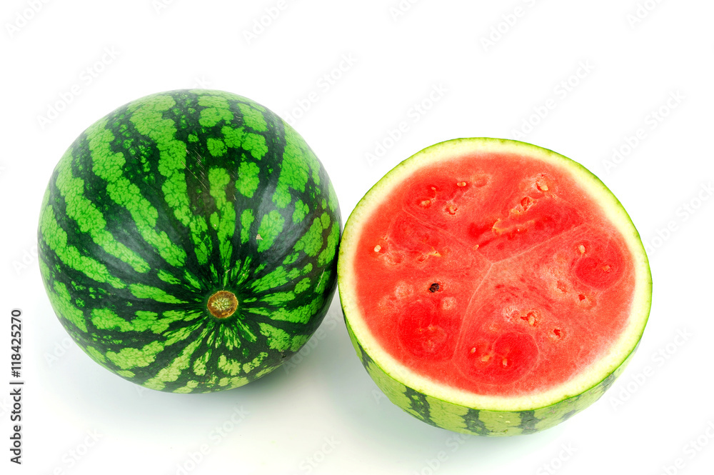 seedless watermelon cut in half on white background seedless watermelon cut in half on white background