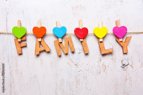 Принти на полотні the word family of the wooden letters