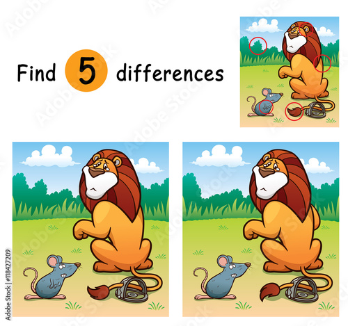 Vector Illustration of Game for children find differences - Lion