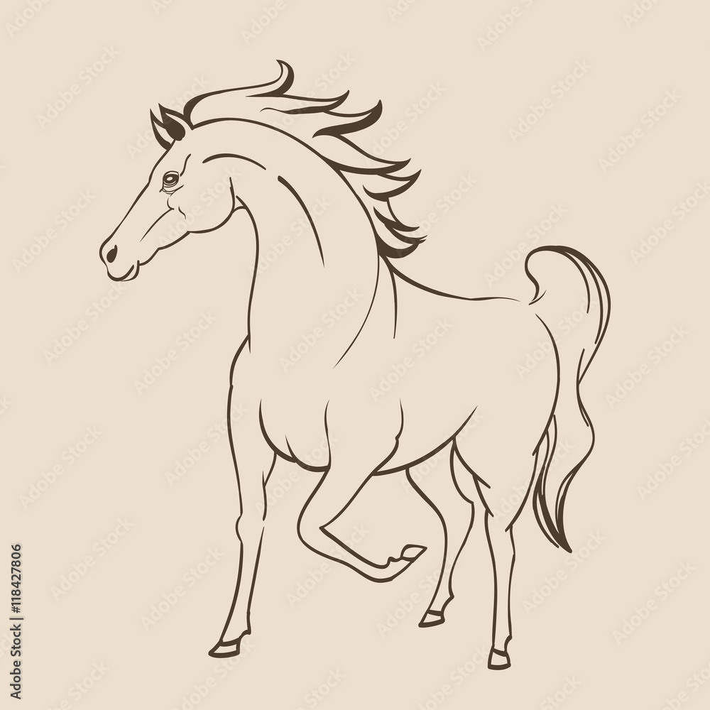 running horse line art drawing. vector
