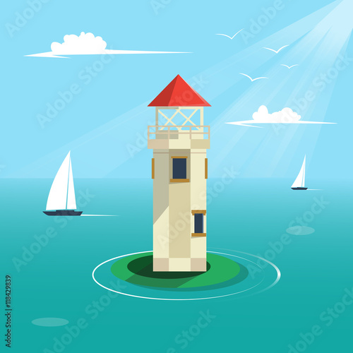 Lighthouse cartoon colorful vector illustration