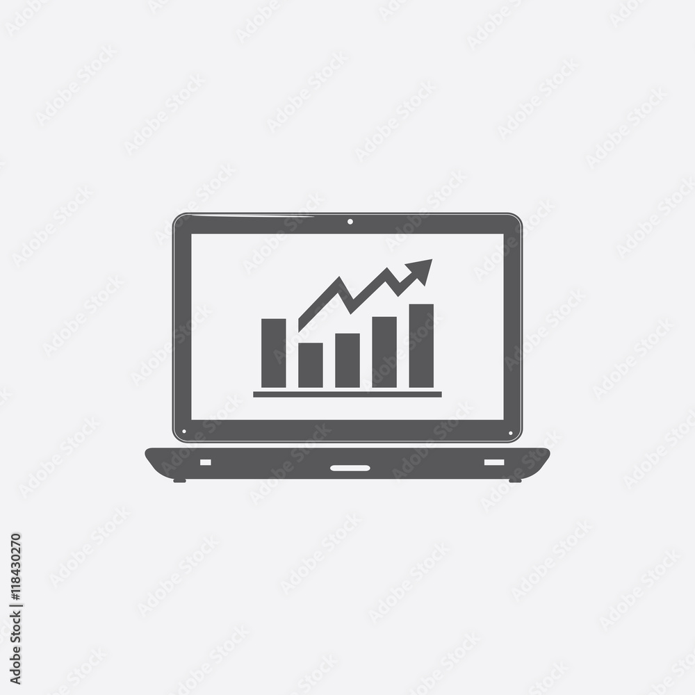 Laptop with information analysis icon Laptop with information analysis icon