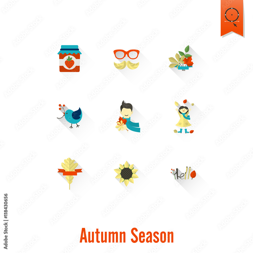 Fototapeta premium Set of Flat Autumn Icons
