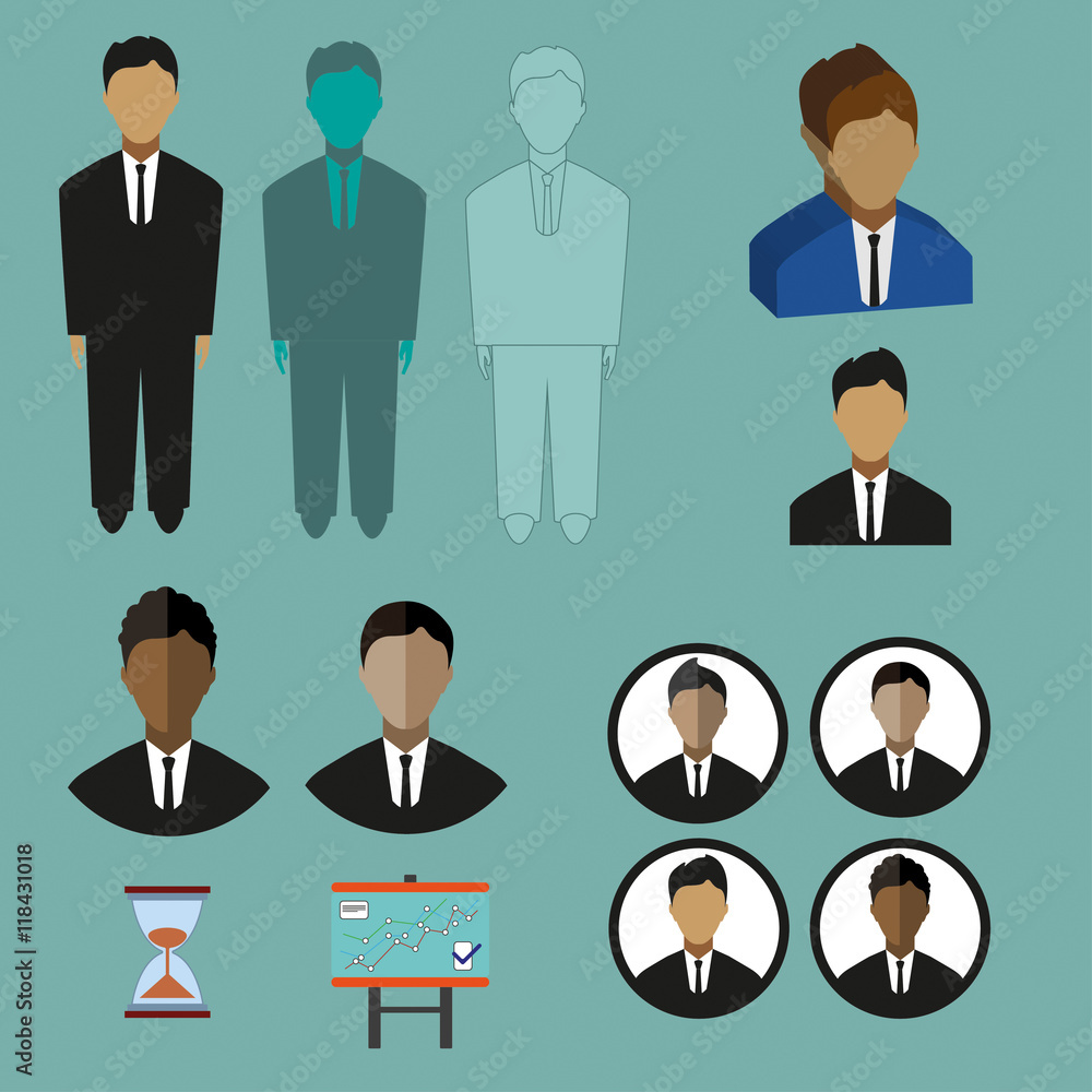 Business infographic with icons, persons, charts and hourglass, flat design. Digital vector image Business infographic with icons, persons, charts and hourglass, flat design. Digital vector image