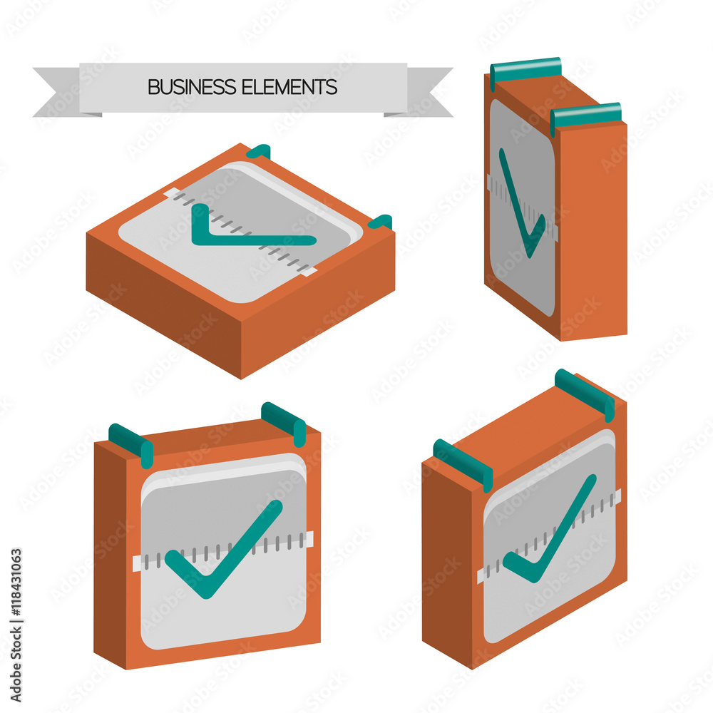 Business elements with 3d check sqaures, flat design. Digital vector image Business elements with 3d check sqaures, flat design. Digital vector image