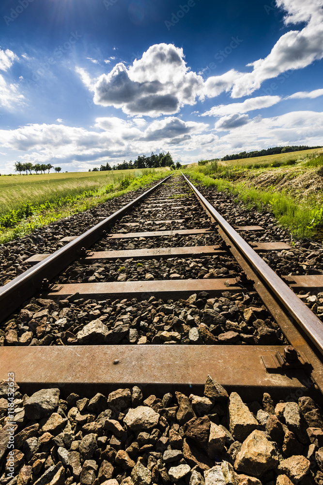 Old Railroad with Blue Sky and Clouds