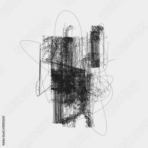 Abstract knotty structure made by shuffled round particles. Swarm of dots. Random chaotic composition in avant-garde aesthetic. Element of design.