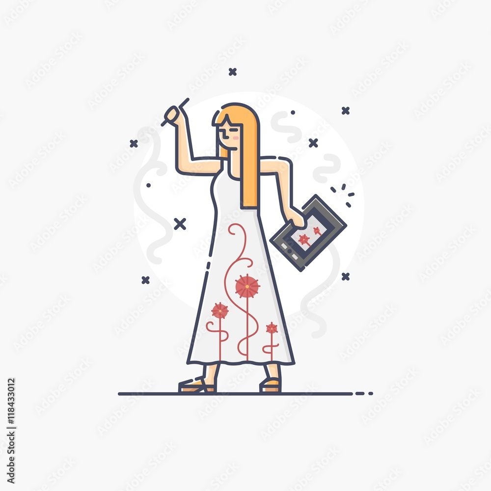 Fototapeta premium Outline business illustration of people profession illustrator