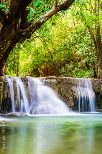 Waterfall deep forest soft scenic natural at huai mae khamin national park  kanchanaburi thailand