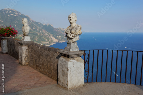 View with statues from the city of Ravello, Amalfi Coast, Italy