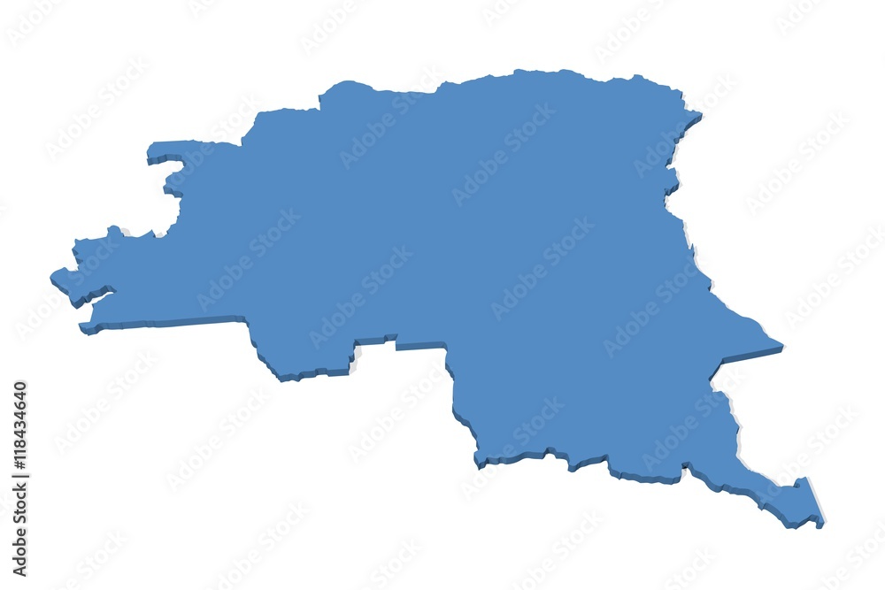 3D map of the Democratic Republic of the Congo on a plain background