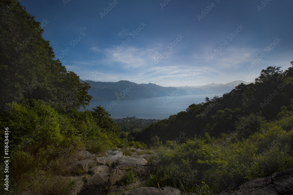 View of Lake Atitlan from the San Pedro Volcano in Guatemala View of Lake Atitlan from the San Pedro Volcano in Guatemala