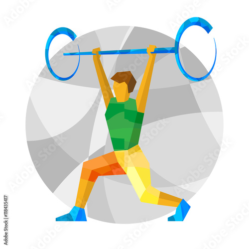 Weightlifting with abstrat patterns. Flat athlete icon.