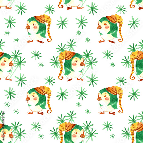 Happy new year  festive monsters  watercolor  pattern  holiday