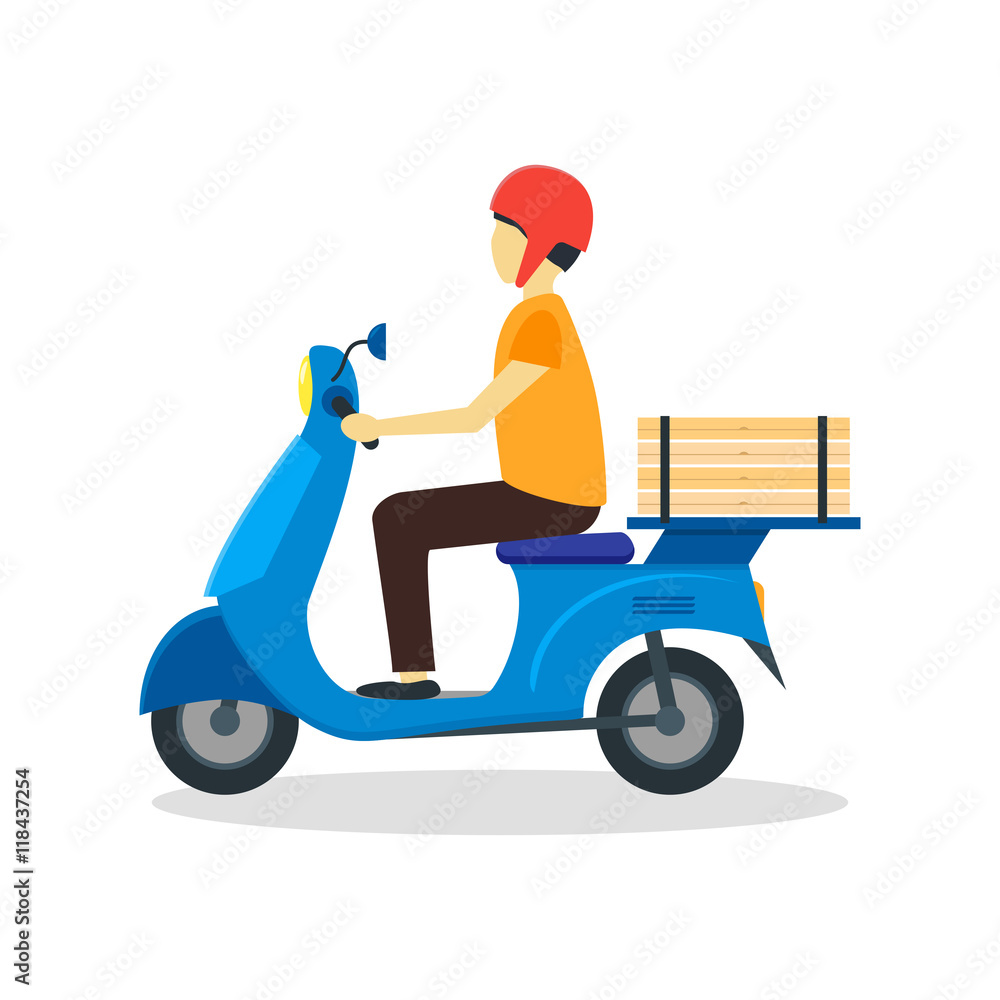 Courier Delivering Pizza. Vector Courier Delivering Pizza. Vector