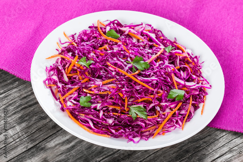red cabbage salad with carrots and parsley