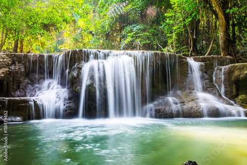 Waterfall scenic natural sunlight at huai mae khamin national park   kanchanaburi  thailand