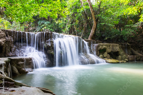 Waterfall deep forest scenic natural at huai mae khamin national park  kanchanaburi thailand