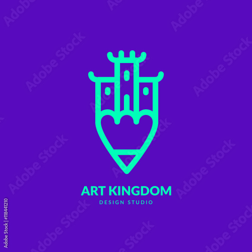 Artistic logo concept. Combination of "castle" and "pencil". Line art illustration. Applicable for chancellery,stationary,art studio etc. Vector eps10.