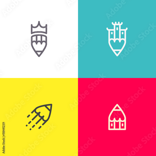 Artistic logos set. Line art illustration. Applicable for chancellery,stationary,art studio etc. Eps10 vector illustration.