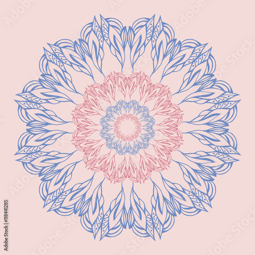 Flower Mandalas. Vintage Decorative Elements. Oriental Pattern Vector illustration. Islam  Arabic  Indian  Turkish  Motifs. Pink and Blue Colors