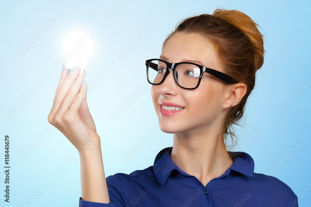 Concept image of a woman with a bright idea Concept image of a woman with a bright idea